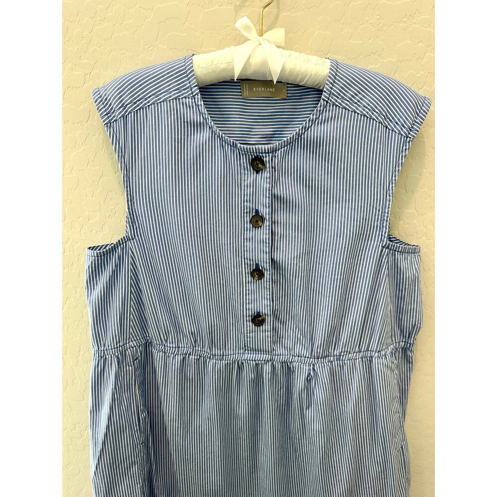 EVERLANE The Tiered Midi Dress Blue White Stripe Sleeveless 100% Cotton Small - Picture 3 of 7